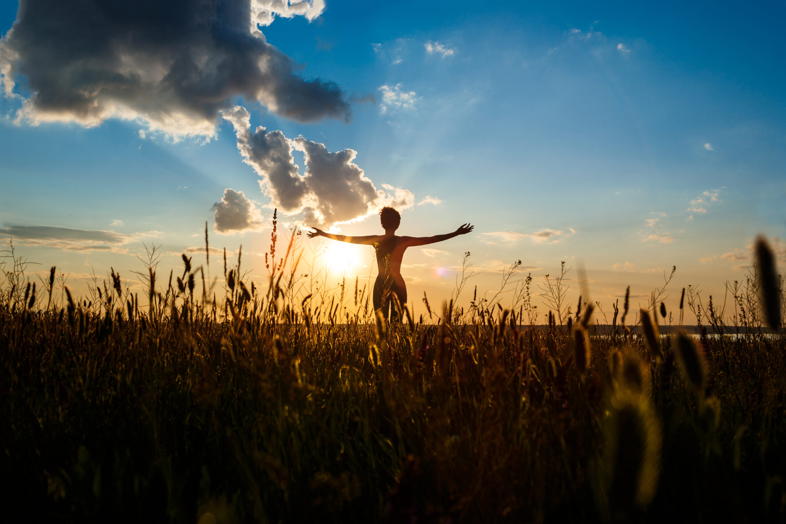 Silhouette Sportive Girl Practicing Yoga Field Sunrise 2 Scaled